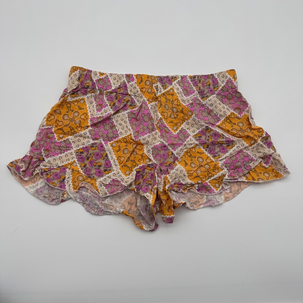 Disney Mickey Mouse‎ Western Patchwork Ruffle Sleep Shorts Pink Yellow Small